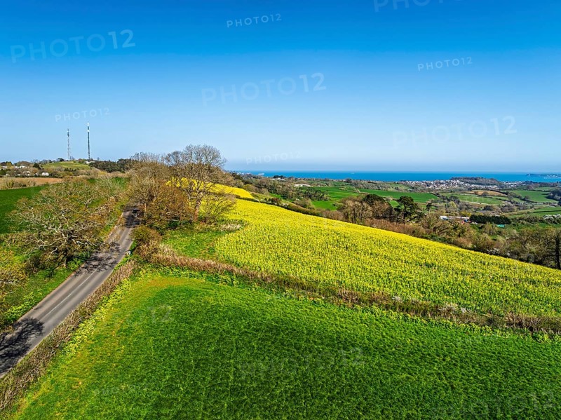 Farms and Fields over Torquay from a drone, Devon, England, United Kingdom