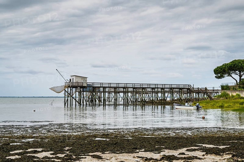 Fishing huts over Randonnee entre Histoire et Nature from a drone, Fouras, Fouras-les-Bains, Charente-Maritime, Nouvelle-Aquitaine, France