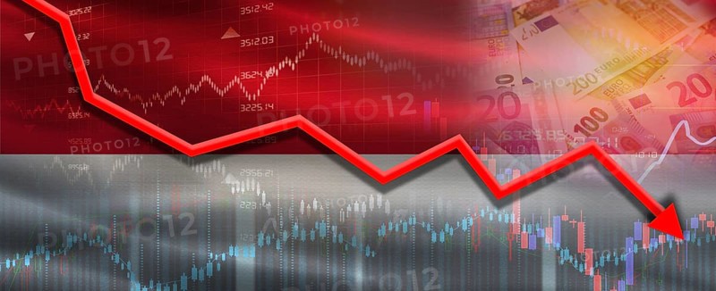 Monaco financial crisis on economic graph. Financial fall of Monaco on economy market