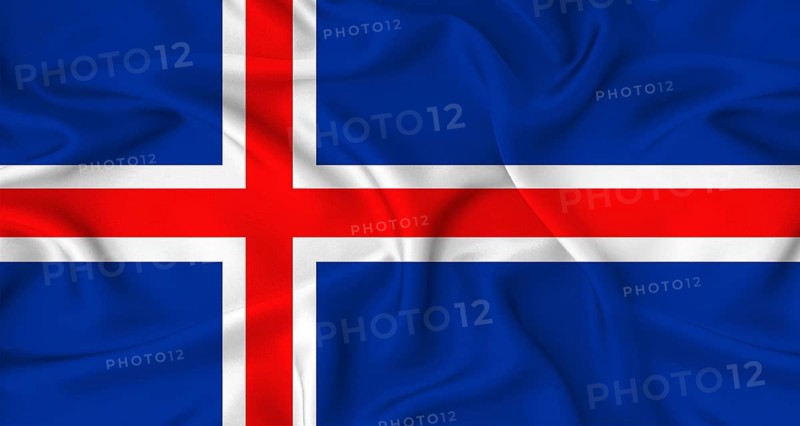 Realistic Iceland flag waving. Close up of flag of Iceland with cloth texture