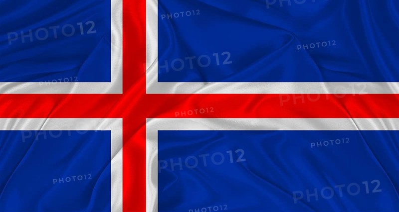 Flag of Iceland with cloth texture. Close up of Icelandic flag waving