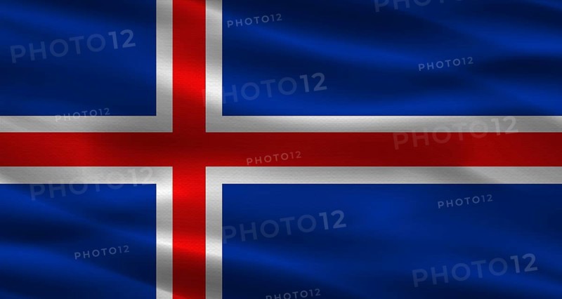 Iceland flag with fabric texture. Realistic flag of Iceland waving