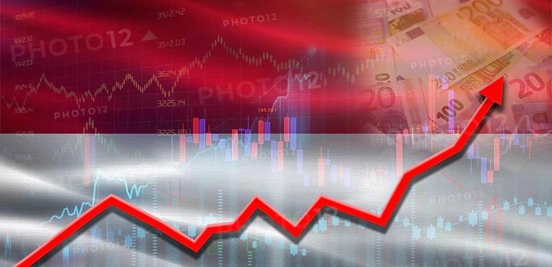 Monaco financial growth on market graph. Monaco economic growth on financial graph