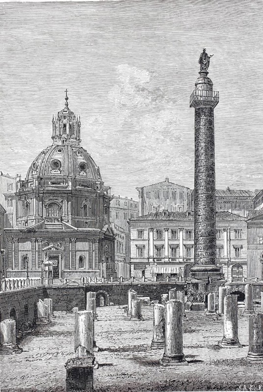 Trajan's Column and part of the Forum in Rome, c. 1870, Italy, digitally enhanced reproduction from a 19th century original, historical, exact date unknown