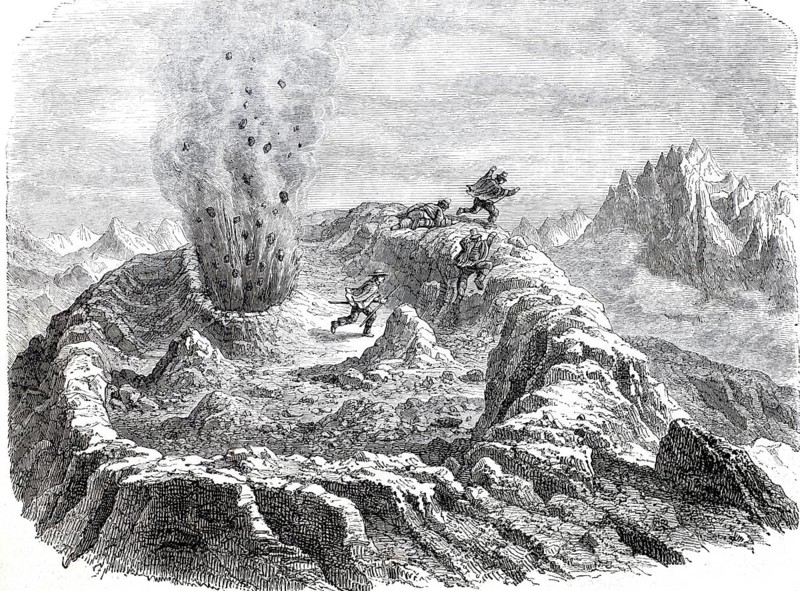 The volcano of Antuco in Chile in 1869, last eruption, digitally enhanced reproduction from a 19th century model, historical, exact date unknown
