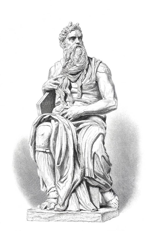 Moses, Moses, Statue by Michelangelo Buonarroti, Illustration from 1870, Biblical figure, digitally enhanced reproduction from a 19th century model, Historical, exact date unknown
