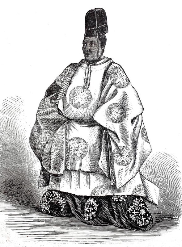 Noble man from Japan in 1870, Japanese in court traditional costume, digitally enhanced reproduction from a 19th century model, historical, exact date unknown
