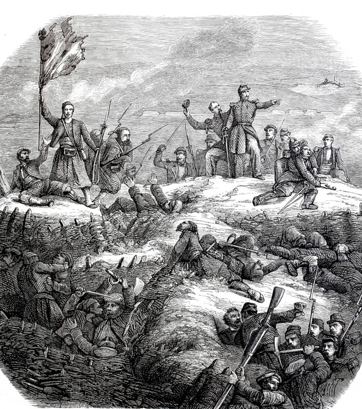 Storming of the fortifications on Malakov Hill by General Mac-Mahon and his Zouaves, 8 September 1855, Sevastopol, Crimea, digitally enhanced reproduction from a 19th century original, historical, exact date unknown
