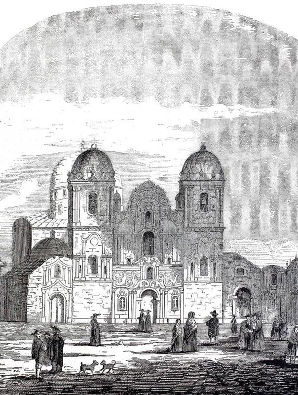 La CompanÃ­a de Jesus, The Church of the Jesuits, Jesuit Church at the Plaza de Armas, 1875, Cusco, Peru, digitally enhanced reproduction from a 19th century original, Historical, exact date unknown