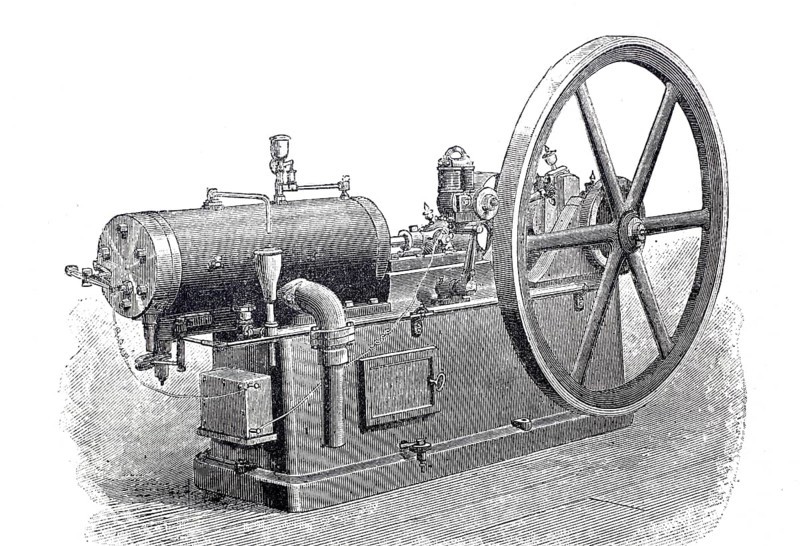 Gas engine, Baldwin engine system, around 1890, historical, digitally enhanced reproduction of a 19th century model