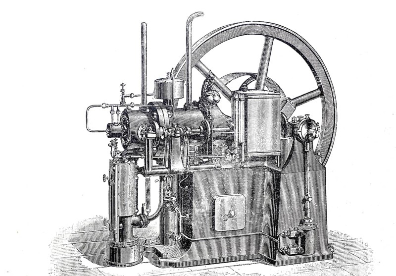Steam engine, the safety engine by Dietrich, around 1885, Historical, digitally enhanced reproduction of a 19th century model