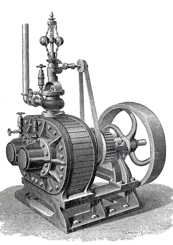 Steam engine, rotating machine, developed by Behrens, historical, digitally enhanced reproduction of a 19th century model