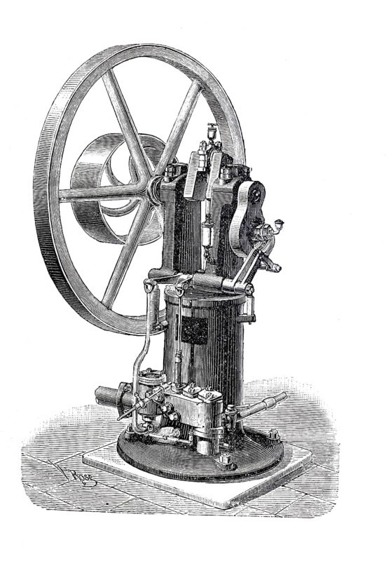 Gas engine, engine after Koerting-Lieckfeld, around 1887, historical, digitally improved reproduction of a 19th century model