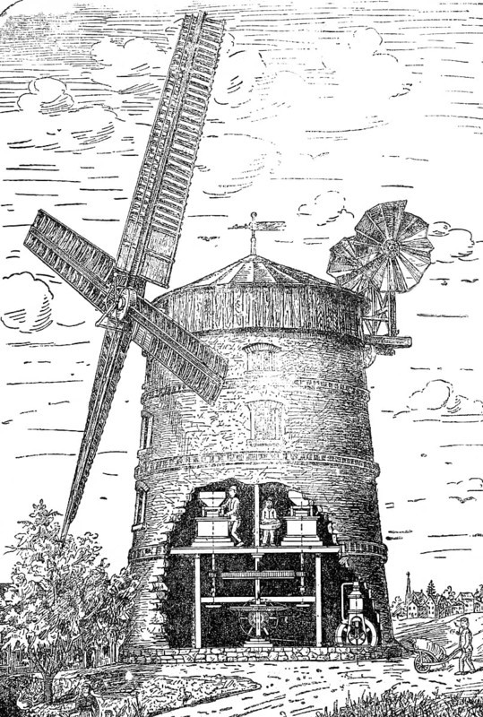 Petroleum engine as an auxiliary machine for windmills, designed by J.M. Grob & Co. from Leipzig, around 1886, historical, digitally improved reproduction of a 19th century model