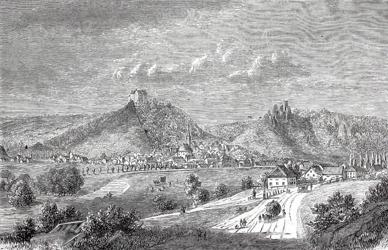 Riedenburg in the AltmÃ¼hl Valley around 1870, Kelheim district, Lower Bavaria, Bavaria, Germany, Historical, digitally enhanced reproduction of a 19th century original