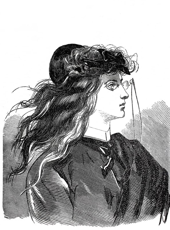 Women's heads, hairstyles and headgear around 1860, hairstyle a la madness, worn by Scottish and English woman, historical, digitally enhanced reproduction of a 19th century model