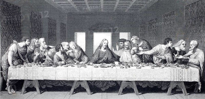 The Holy Supper by Leonardo da Vinci, Illustration from 1875 after the original in Santa Maria delle Grazie in Milan, Italy, Biblical story, digitally enhanced reproduction from a 19th century original, Historical, exact date unknown