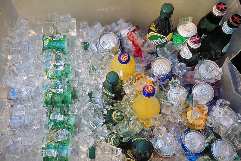 Drinks box filled with ice cube cubes in a bar, New York, City, USA