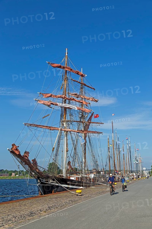 Sailing ships moored at Tiessenkai, Kieler Woche, Holtenau, Kiel, Schleswig-Holstein, Germany