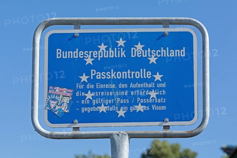 Sign indicating passport control, Holtenau, Kiel, Schleswig-Holstein, Germany