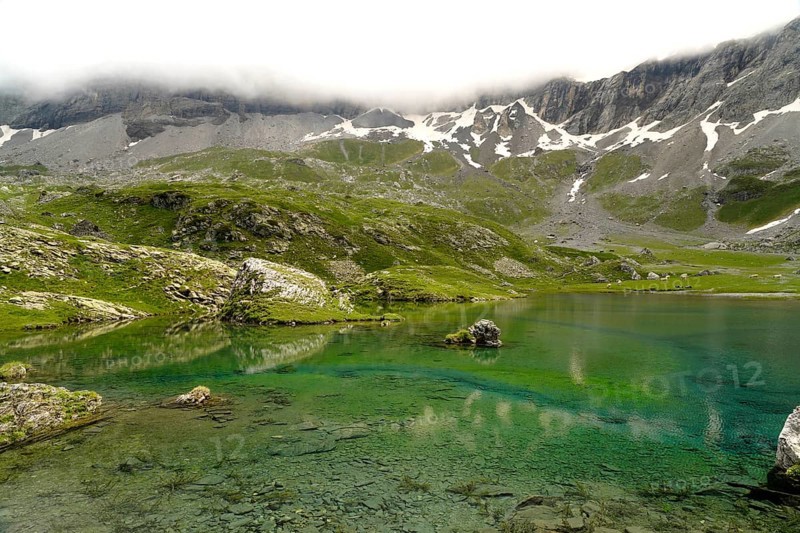 The Lacs des Aires lake in the Cirque de Troumouse basin in the Pyrenees National Park near Gavarnie-GÃ¨dre, France