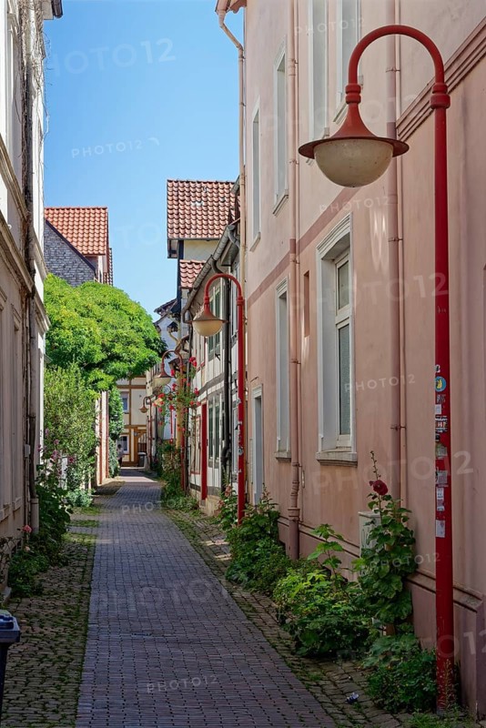 The Giebelgasse in the historic old town of Rinteln. Lower Saxony, Germany