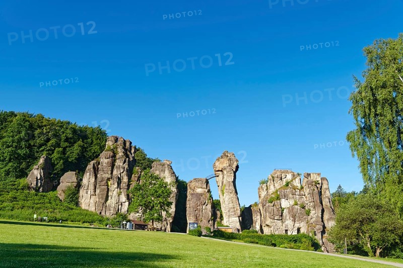 The Externsteine, a sandstone rock formation around 40 metres high in the Teutoburg Forest, are a natural landmark and a protected natural and cultural monument. They are regarded as a place of power and are considered to have special cultural and historical significance. The rocks are considered a place of power. Horn-Meinberg, North Rhine-Westphalia, Germany