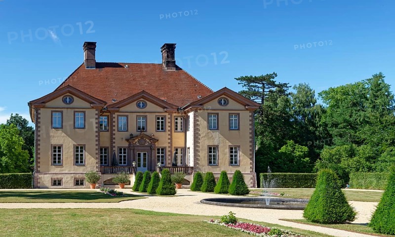 Schieder Castle, with the castle garden on the south side, was built at the beginning of the 18th century in the style of Dutch Classicism, a variant of Baroque that was widespread in Westphalia at the time. Schieder-Schwalenberg, district of Lippe, North Rhine-Westphalia, Germany