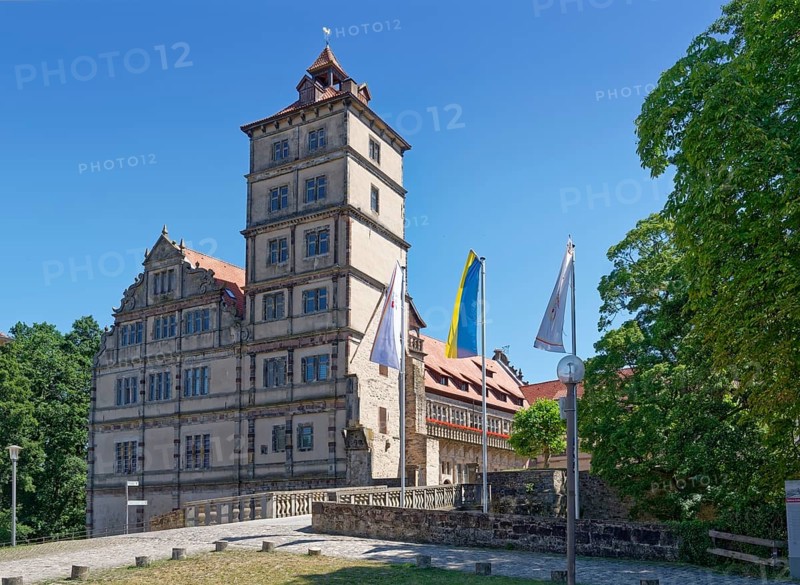 Brake Castle, a moated castle from the Weser Renaissance. It is the seat of the Lippe Regional Association. The castle is also home to the Weser Renaissance Museum. Lemgo, North Rhine-Westphalia, Germany