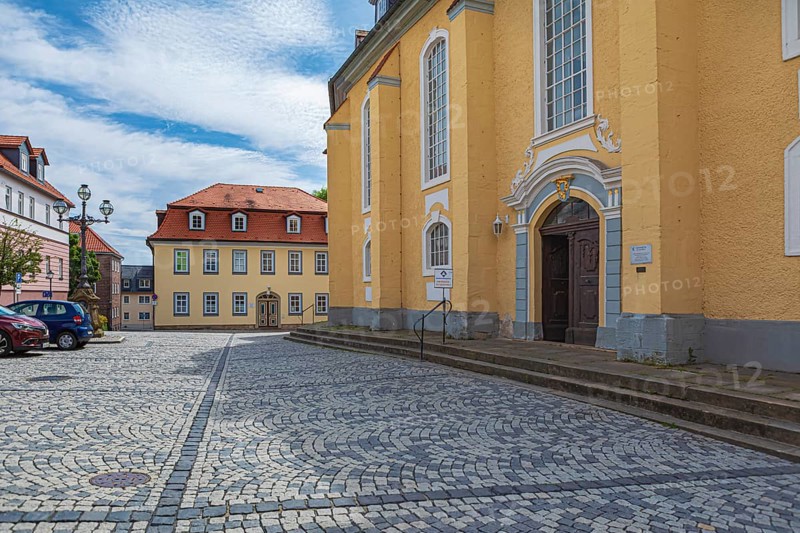 St James' Church and church square in Ilmenau, Thuringia, Germany
