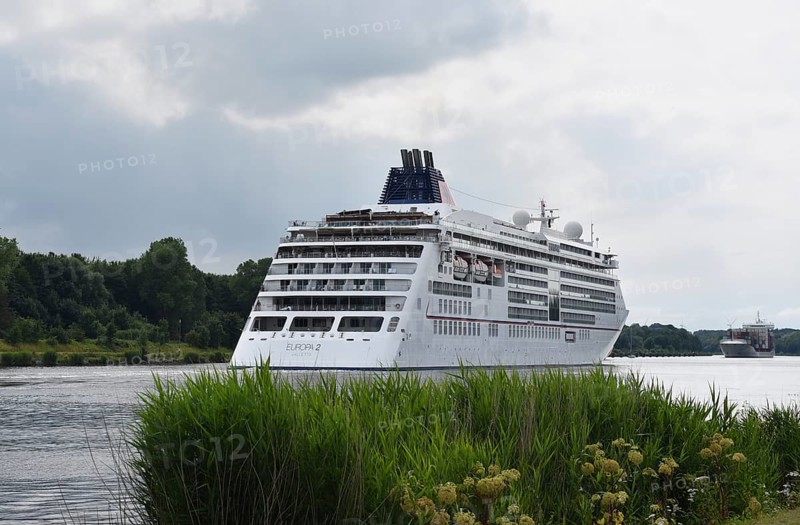Cruise ship EUROPA 2 travelling through the Kiel Canal, NOK, Kielkanal, Kiel Canal, Schleswig-Holstein, Germany