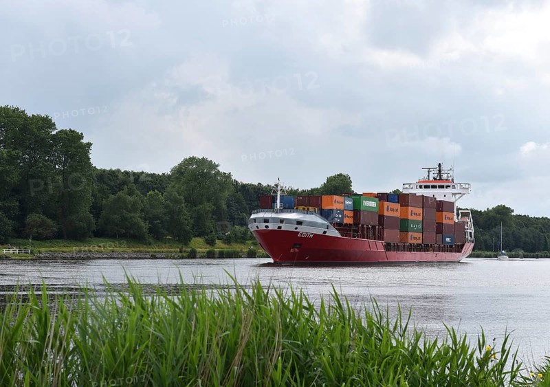 Container ship EDITH in the NOK, Kiel Canal, Kiel Canal, Schleswig-Holstein, Germany