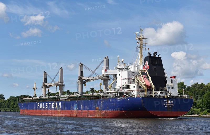 Cargo ship TCZEW travelling through the Kiel Canal, NOK, Kielkanal, Kiel Canal, Schleswig-Holstein, Germany