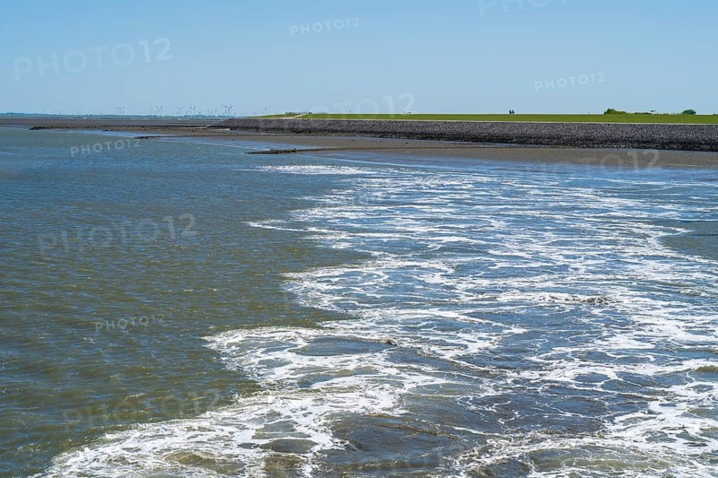 Wave pattern on the North Sea, coast, wind turbines, Nordstrand, North Sea, Schleswig-Holstein, Germany