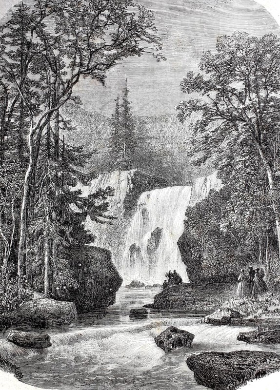 The waterfall of Geroldsau in 1870, Northern Black Forest, District of Baden-Baden, Baden-WÃ¼rttemberg, Germany, Historical, digitally enhanced reproduction of a 19th century original