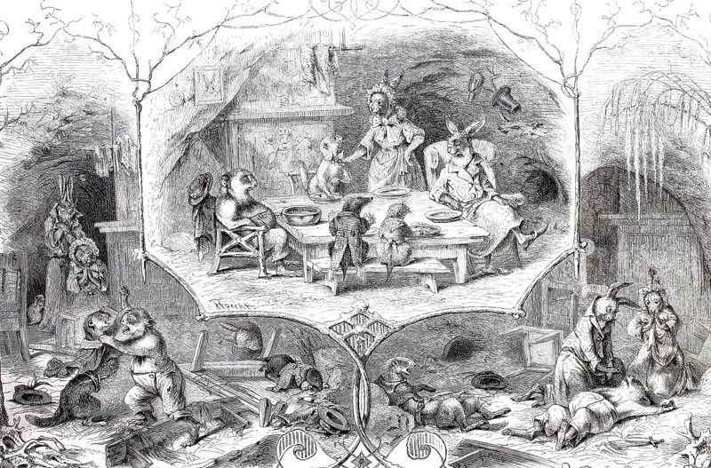 Die Kaffeevisite bei KÃ¼nigls, Kaninchen, after an animal fable by Dr JÃ¤ger, 1870, Historical, digitally enhanced reproduction of a 19th century original