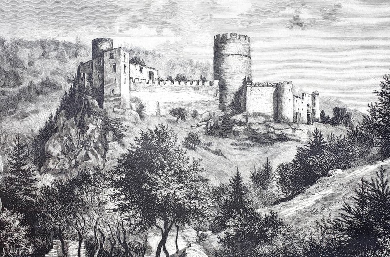 Hartenstein Castle in 1870, Kremstal, Waldviertel, Lower Austria, Austria, Historical, digitally enhanced reproduction of a 19th century original