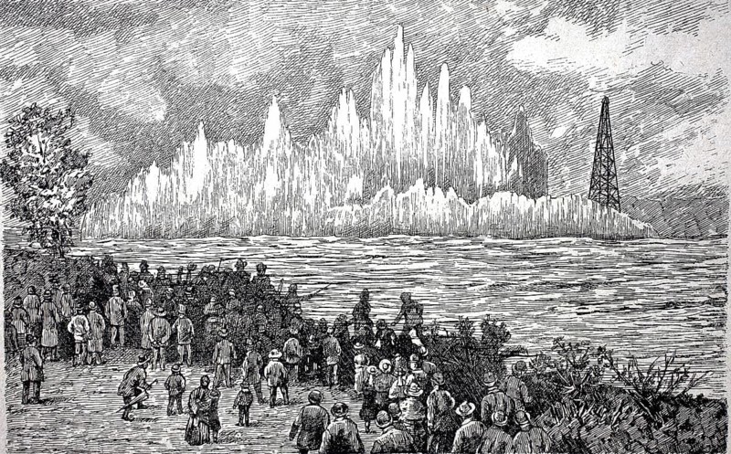 Blasting of the rocks of Ballets Point near New York, 19th century, America, digitally enhanced reproduction of a 19th century model, historical, exact date unknown
