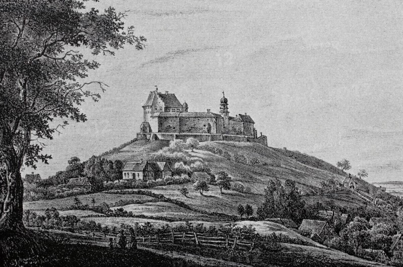 Spielberg Castle in the Franconian Alb in the Middle Ages, WeiÃŸenburg-Gunzenhausen district, Bavaria, Germany, digitally enhanced reproduction of a 19th century original, historical, exact date unknown