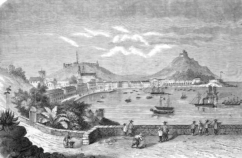 Harbour of Makoa, Macau, bringing in a captured pirate junk, Historical, Reproduction from an original with a scene from the 19th century