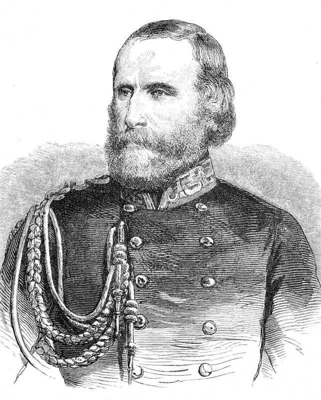 Giuseppe Garibaldi (4 July 1807 - 2 June 1882), Italian freedom fighter and one of the most popular protagonists of the Risorgimento, the Italian unification movement between 1820 and 1870, Historical, Reproduction of a 19th century scene