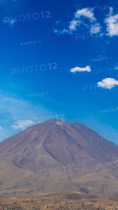 Arequipa, Peru. Sunset view of the Misti Volcano mountain range from the Yanahuara lookout