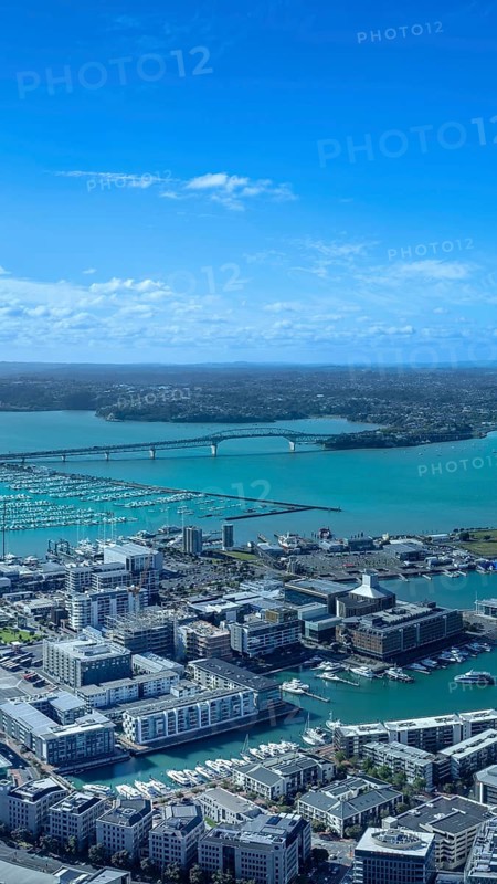 Scenic panoramic views of Auckland skyline and financial downtown city center