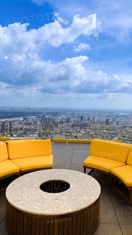 Panoramic view of Bangkok skyline downtown in business financial center from King Power Mahanakhon