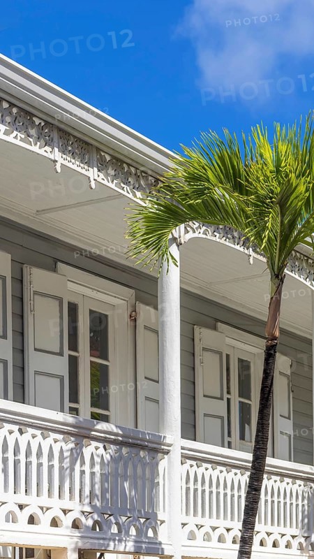 Caribbean cruise vacation. Colonial scenic colorful streets of Marigot in Saint Martin
