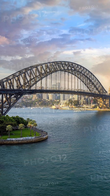 Australia, Sydney bridge and skyline panorama near financial business center