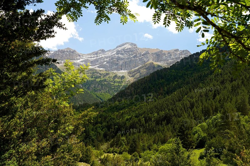 Mountain landscape in the Bujaruelo Valley or Valle de Bujaruelo near Torla-Ordesa, Spain