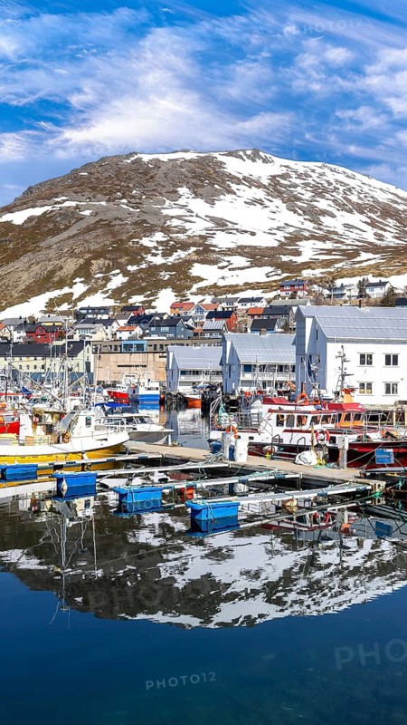 Honningsvag bay, island of Mageroya in Finmark county, Norway. Famous cruise and tourist destination near North Cape