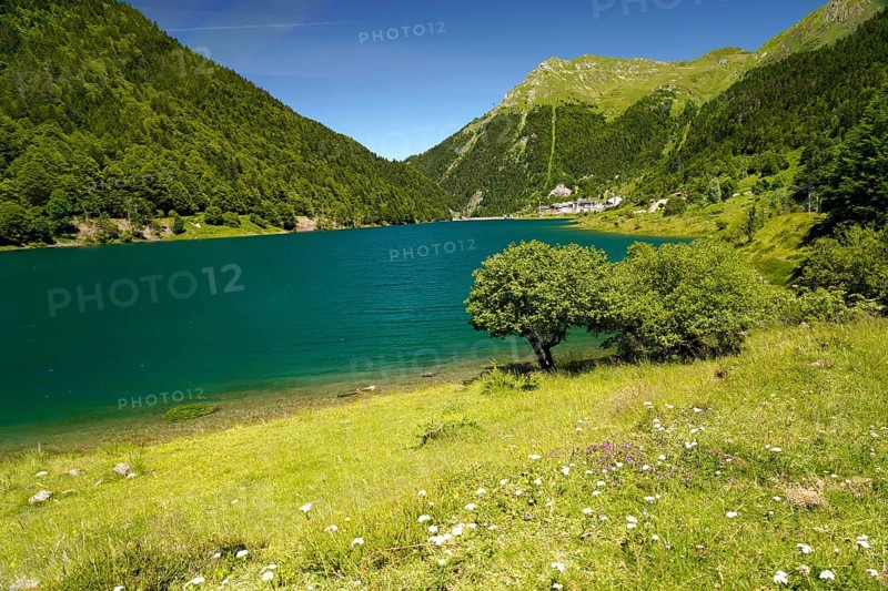 The lake Lac de FabrÃ¨ges near Laruns, Pyrénées-Atlantiques, France