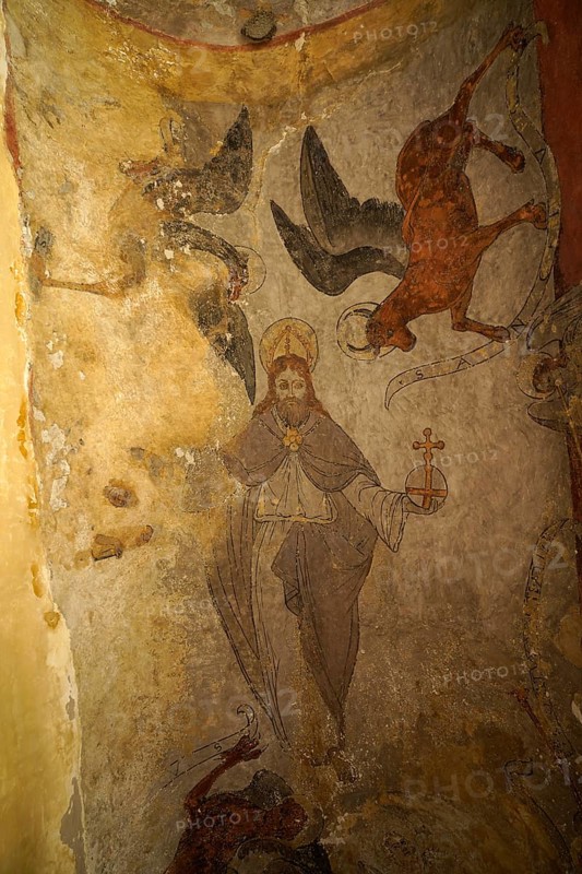 Ceiling fresco in the Church of Saint-André or Church of the Templars in Luz-Saint-Sauveur, Pyrenees, France